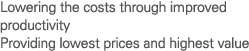 Lowering the costs through improved productivity Providing lowest prices and highest value